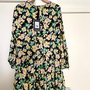 Drop waist floral long sleeve mini dress